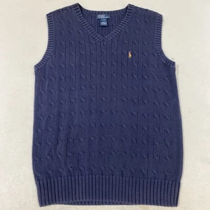 🔥Vintage Polo Ralph Lauren Cable Knit Sweater Vest Navy Blue Youth L (16-18) - Picture 1 of 7