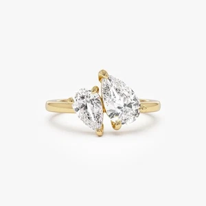 Pear-Cut 2.50tcw Lab Grown Diamond Toi Et Moi Engagement Ring 14K Yellow Gold - Picture 1 of 11