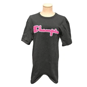 Champion schwarzes T-Shirt mit rosa gesticktem Schriftzug Logo Freizeit Tee - Bild 1 von 5