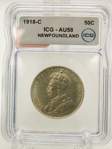 1918-C NEWFOUNDLAND FIFTY CENT 50c - ICG AU58 (BT1140) - Picture 1 of 4