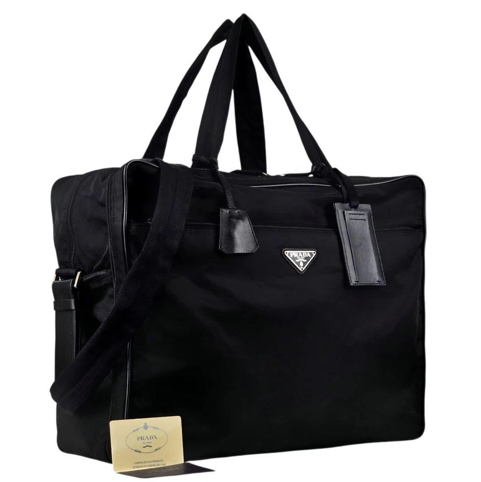 Bolso de hombro de negocios para hombre PRADA maletín de viaje de nailon de cuero negro usado Foto 1 de 4