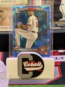 CHASE BURNS 2025 BOWMAN CHROME SAPPHIRE REFRACTOR REDS PROSPECT RC BCP-122 - Picture 1 of 2