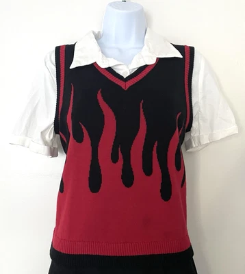 Chaleco Suéter Hot Topic Colisión Social Negro y Rojo Llama Niñas Talla S Foto 1 de 4