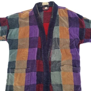 Vintage Christian Dior Le Connaisseur Long Bathrobe Purple Blue Teal Red Plaid  - Picture 1 of 19