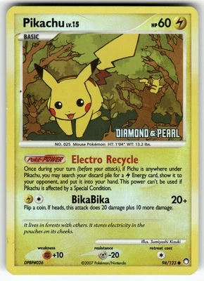 Pikachu 94/123 Common Reverse Holo - Burger King Promo Mysterious Treasures - LP - Image 1 of 2