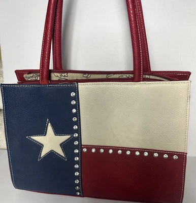 Texas Lone Star Flag Purse Handbag Zipper & Lined Rhinestone 3trim Shoulder Bag - Image 1 of 4