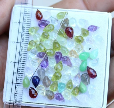 38.20 Ct Natural Mix Gems Faceted Briolette Tear Drop LooseGemstone Beads - Image 1 of 4