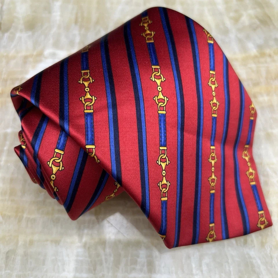 Vintage Lica Franzini Horsebit w Stripe Necktie Silk Handmade Italy - Image 1 of 4