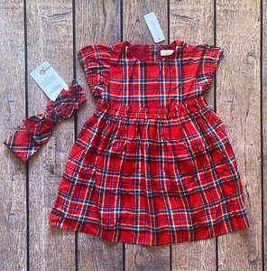 Toddler Girl 18-24 Months Gymboree Red Plaid Short Sleeve Holiday Dress & Bow - Picture 1 of 3