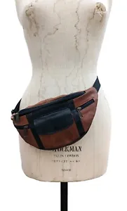 Vintage Leather Bum Bag Brown Black case waist belt organiser  - Picture 1 of 8
