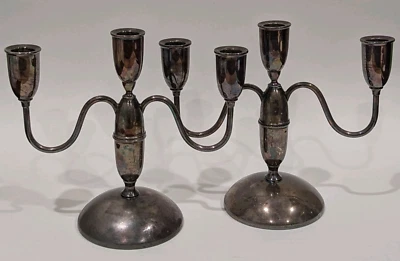 Par de candelabros convertibles de placa de plata CHESHIRE, 3 tazas portavelas 8"T Foto 1 de 4