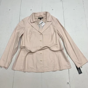 Lafayette 148 Pink Leather Belted Button Up Short Overcoat Women Size 16 NEW * - Picture 1 of 5