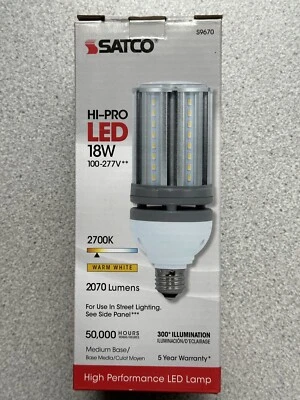 NEW Satco S9670 18W 100-277V Hi-Pro LED Corn Cob Lamp 2700K E26 Base 2070 Lumen - Image 1 of 3