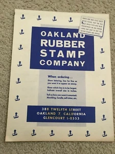 FOLLETO DE VENTAS FUERA DEL NEGOCIO OAKLAND RUBBER STAMP CO 388 Duodécimo ST 1950 - Imagen 1 de 3