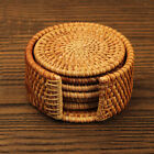6xround Rattan Placemats Coaster Weave Rattan Drinks Mat Table Decor Wicker