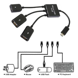 Répartiteur de câble HUB 3 en 1 Micro USB vers 2 OTG 3 ports MicroSB Type-C - Foto 1 di 8
