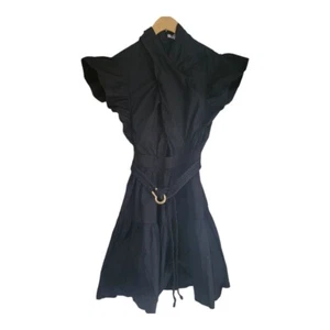 Derek Lam 10 Crosby Dress Womens 04 Black Finn Ruffle Wrap Mini Mock Neck Belted - Picture 1 of 6