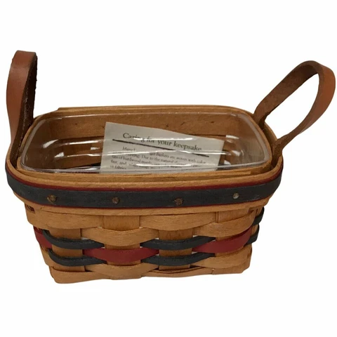 Longaberger All-Star Basket 14494 Rectangular Leather Handles Plastic Liner Nice Cover