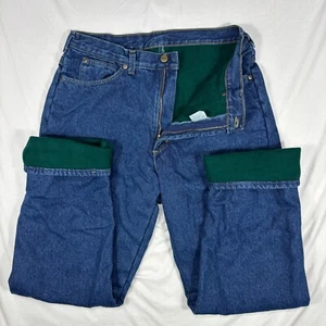 Vintage LL Bean Jeans Mens 33x32 Double L Green Fleece Lined USA Made - Picture 1 of 14
