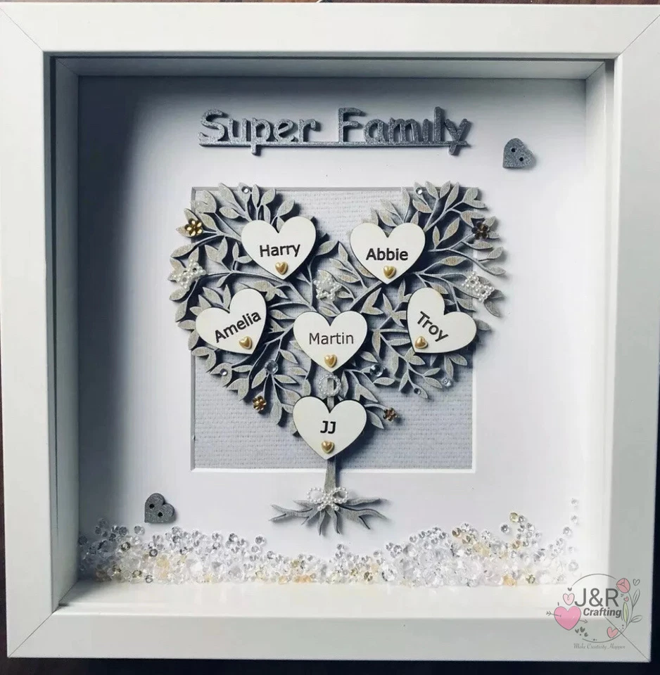 Personalised 3D Box Frame Family Tree Gift Unique Keepsake Home Art Decor - Image 1 of 1