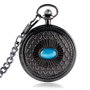 Vintage Steampunk Skeleton Mechanical Mens Womens Pocket Watch Windup Black Gift - Picture 1 of 12