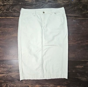 Levis Womens Surplus Denim Skirt Sz 14 Light Green/Tan Midi Length Pockets Zip - Picture 1 of 12