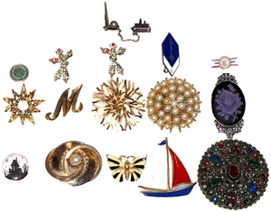 Lot Of 16 Brooches Gold Silver Plated Rhinestones Faux Gems Star Butterfly Women - Bild 1 von 24