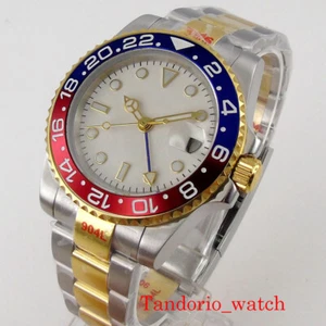 Reloj automático para hombre 40 mm esfera blanca de dos tonos cristal de zafiro GMT bisel de cerámica - Imagen 1 de 16