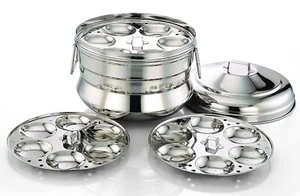 Stainless Steel Pannai Idly Maker with Steamer Cooker (3 plate-18 idli pits) US - Picture 1 of 4