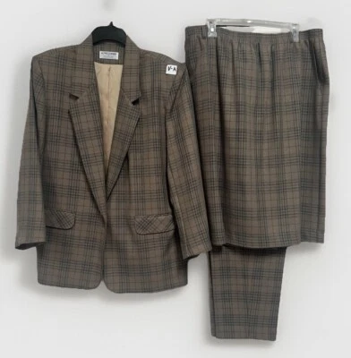 Conjunto de 3 piezas de negocios para mujer traje falda pantalones marrón a cuadros  Foto 1 de 4