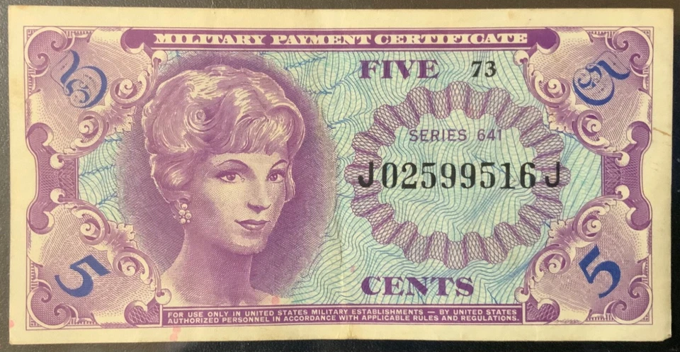 1965-1968 USA-MILITARY  PAYMENT PAPER MONEY - 5 CENTS SERIES 641 NOTE! - Image 1 of 2