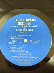 Unique Opera Records Joan Sutherland Opera and Song 12" 33 RPM LP - Imagen 1 de 5