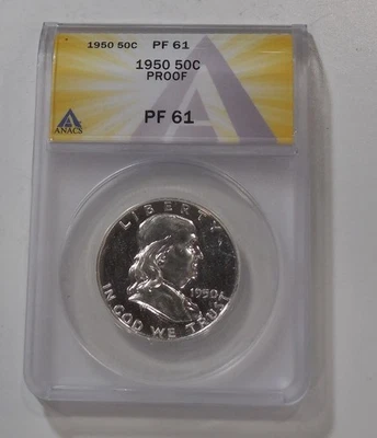 1950 PROOF Franklin Half DOLLAR - 90% SILVER * ANACS PF 61 - Image 1 of 2