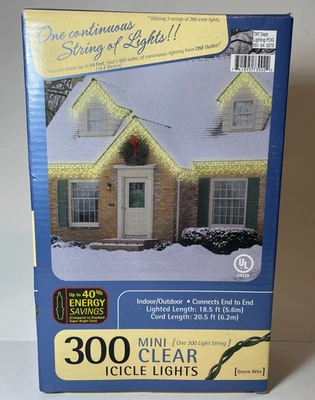 300 Mini Luzes de Cordas de Icicle Transparentes Natal Interior/Exterior 18,5'/20,5' Novas - Imagem 1 de 4