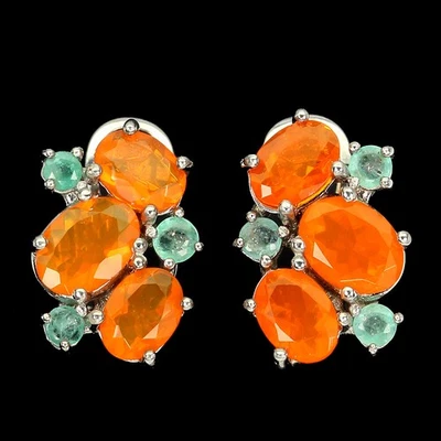 925 Sterling Silver Oval Orange Opal 8x6mm Emerald Gemstone Earrings - Image 1 of 4