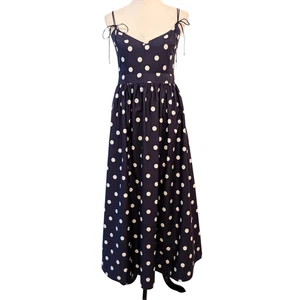 En Saison Womens Size M Navy White Polka Dot Tie Straps Cotton Lined Sundress - Picture 1 of 9