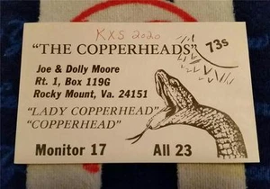HAM CB RADIO QSL Trading Card COPPERHEAD & LADY COPPERHEAD ROCKY MOUNT VIRGINIA" - Picture 1 of 1