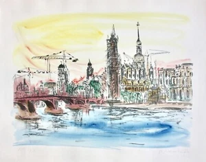 Michael Heindorff (geb. 1949), signierte Lithographie, Stadtansicht, "Dresden" - Bild 1 von 12