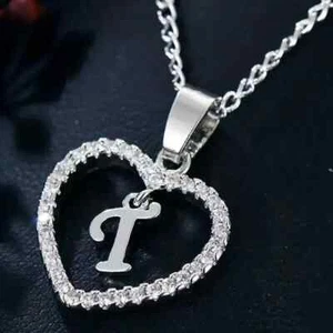 1Ct Round Lab-Created Diamond Initial "T" Letter Pendant 14k White Gold Plated - Picture 1 of 5