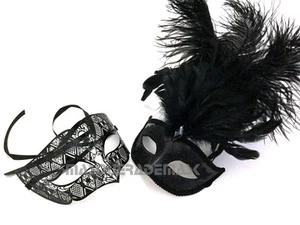 Par de máscaras de baile de plumas disfraz cumpleaños baile graduación juegos con disfraces fiesta - Imagen 1 de 9