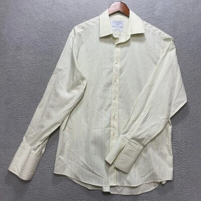 CHARLES TYRWHITT Mens Dress Shirt 16.5/35 Green Blue Stripe French Cuff No Iron - Image 1 of 4