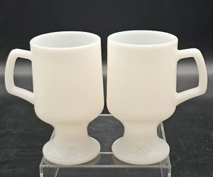 2 Vintage Orange Peel Textured WHITE Milk Glass Footed Pedestal Coffee Mugs - Picture 1 of 5