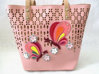 SHARIF Blush Leather Man-Made Perforated Butterfly Tote Purse Matching Wristlet - Image 1 of 4