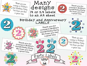 2nd Birthday labels, personalised party stickers decor, two years old second - Bild 1 von 24
