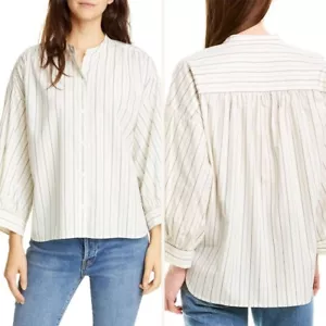 Camicia top a righe Joie Yoella fascia a righe bottoni colletto manica palloncino taglia SM - Foto 1 di 7