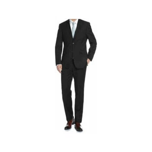 Traje RENOIR para hombre liso de dos botones de negocios, formal calce ajustado 2110-1 negro elástico - Imagen 1 de 26