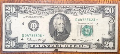 1974 United States Federal Reserve Note $20 Star Note Fr. 2071-D* - Image 1 of 2