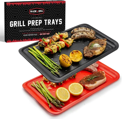 Set of 2 Stackable,Melamine Trays,Serving Tray & Marinating Tray,Serving Platter - Image 1 of 4