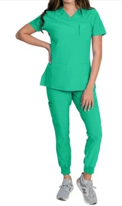 Women's Stretch Scrub Set - Zip Pocket Top & Knit Rib Cuff Jogger Pants - XL - Picture 1 of 3