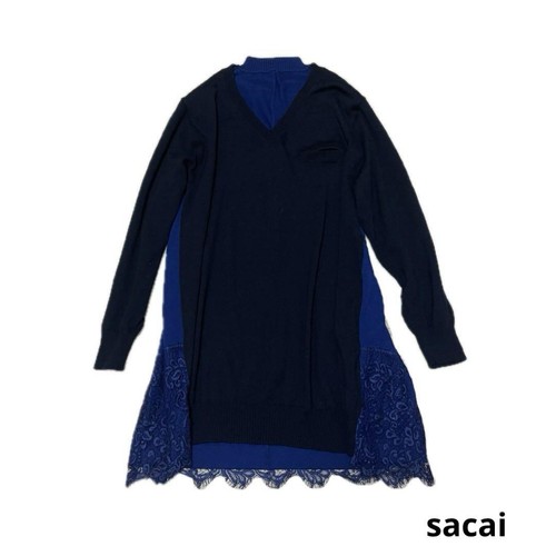 Sacai Maglia Maglione Abito Pizzo Switch Manica Lunga Navy Spedizione dal Giappone